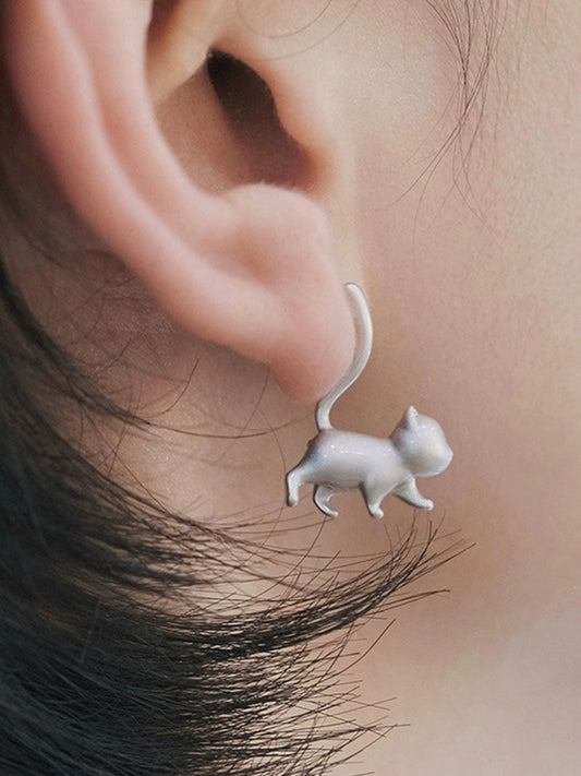 Women's cat silver needle earrings(Pair)