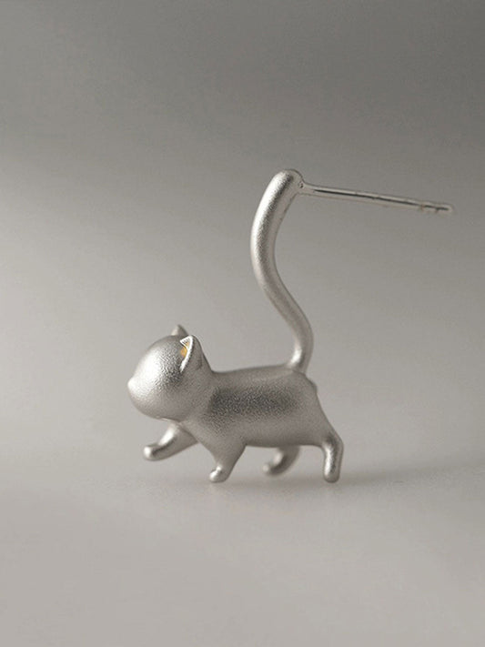Women's cat silver needle earrings(Pair)
