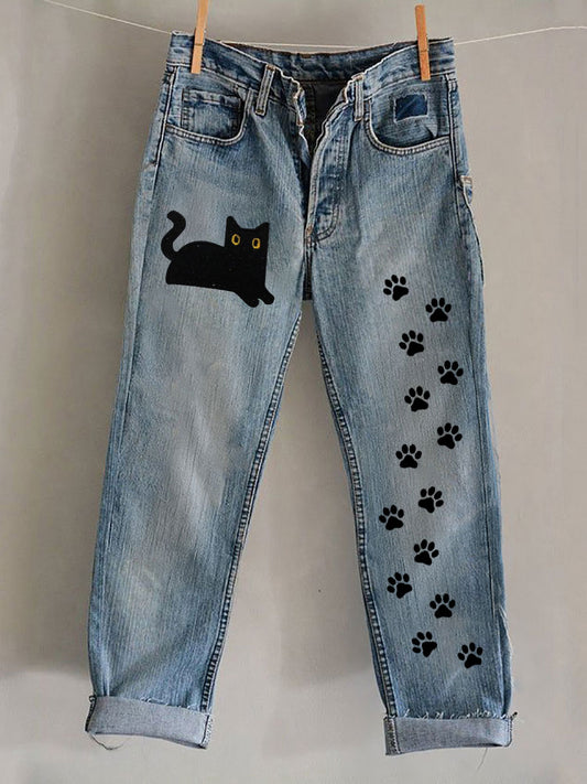 Women's Vintage Black Cat Casual Pants