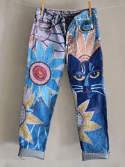 Women's Vintage Black Cat Casual Pants