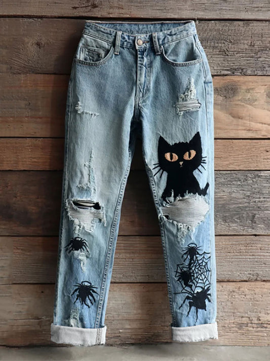 Women's Halloween Cat Print Casual Pants