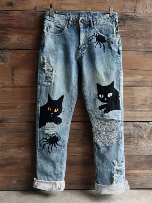 Women's Halloween Cat Print Casual Pants