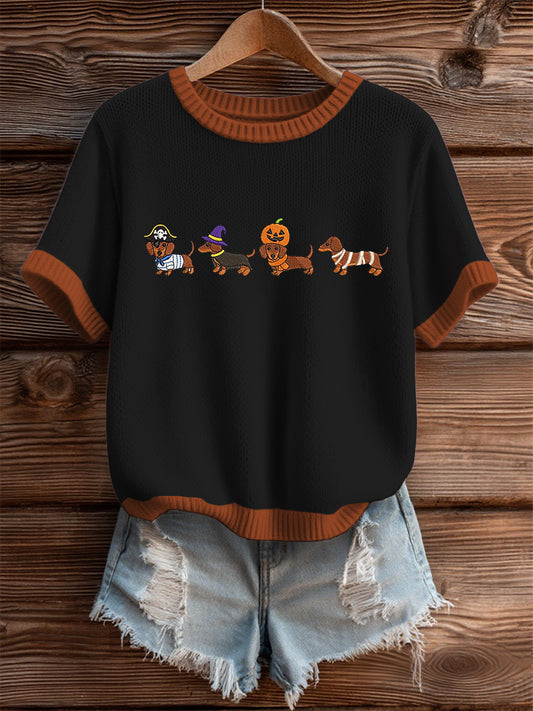 Women's Halloween Cute Dachshund Short Sleeve T-shirt