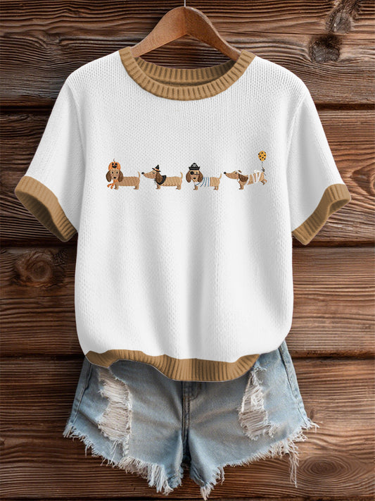 Women's Halloween Cute Dachshund Short Sleeve T-shirt