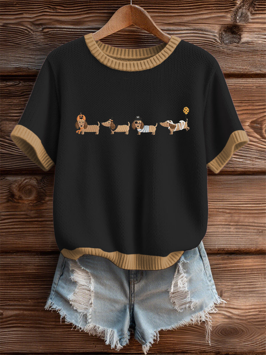 Women's Halloween Cute Dachshund Short Sleeve T-shirt