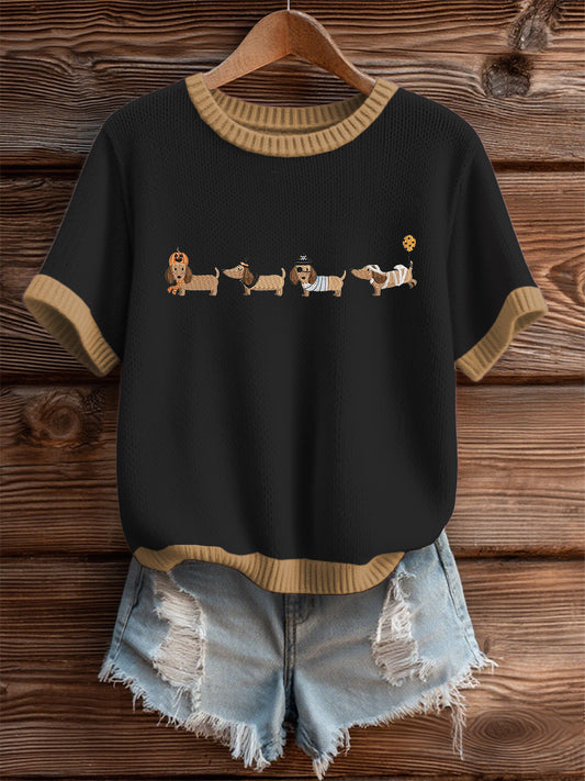 Women's Halloween Cute Dachshund Short Sleeve T-shirt