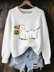 Women's Halloween Ghost Dog Long Sleeve Sweatshirt