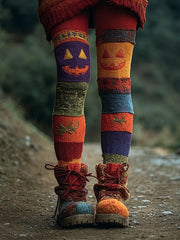 Women's Halloween Pumpkin Face Print Casual Leggings