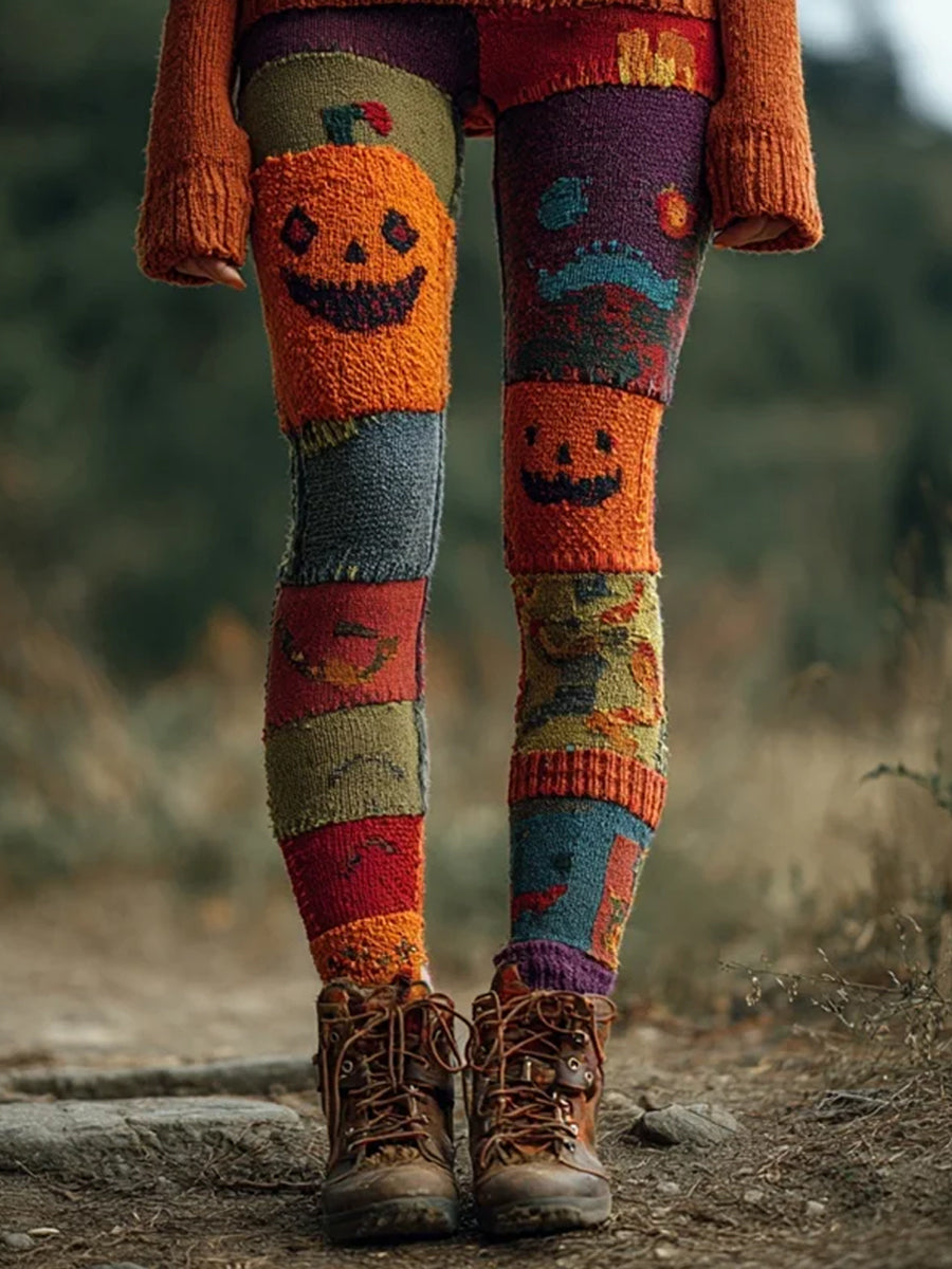 Women's Halloween Pumpkin Face Print Casual Leggings