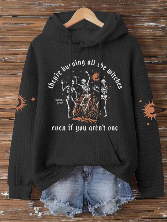 Women's Music Lover Halloween Burning All The Witches Printed Hoodie