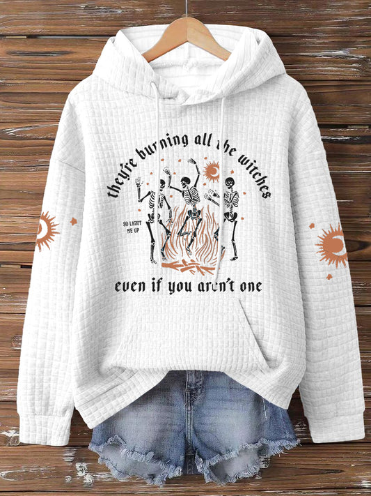 Women's Music Lover Halloween Burning All The Witches Printed Hoodie