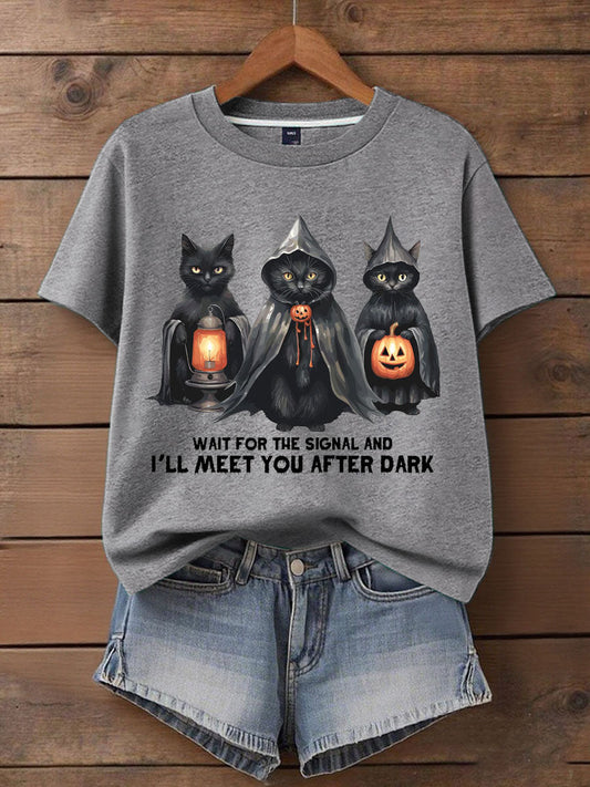 Women's Music Lover Halloween Meet You After Dark Printed T-shirt