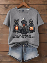Women's Music Lover Halloween Meet You After Dark Printed T-shirt