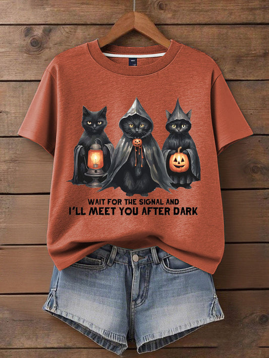 Women's Music Lover Halloween Meet You After Dark Printed T-shirt