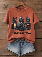 Women's Music Lover Halloween Meet You After Dark Printed T-shirt