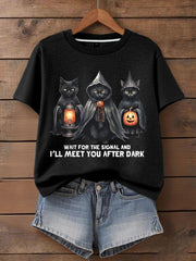 Women's Music Lover Halloween Meet You After Dark Printed T-shirt