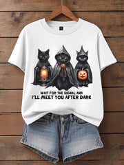 Women's Music Lover Halloween Meet You After Dark Printed T-shirt
