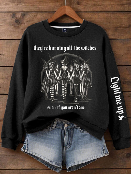 Women's Music Lover Halloween They're Burning All The Witches Printed Sweatshirt