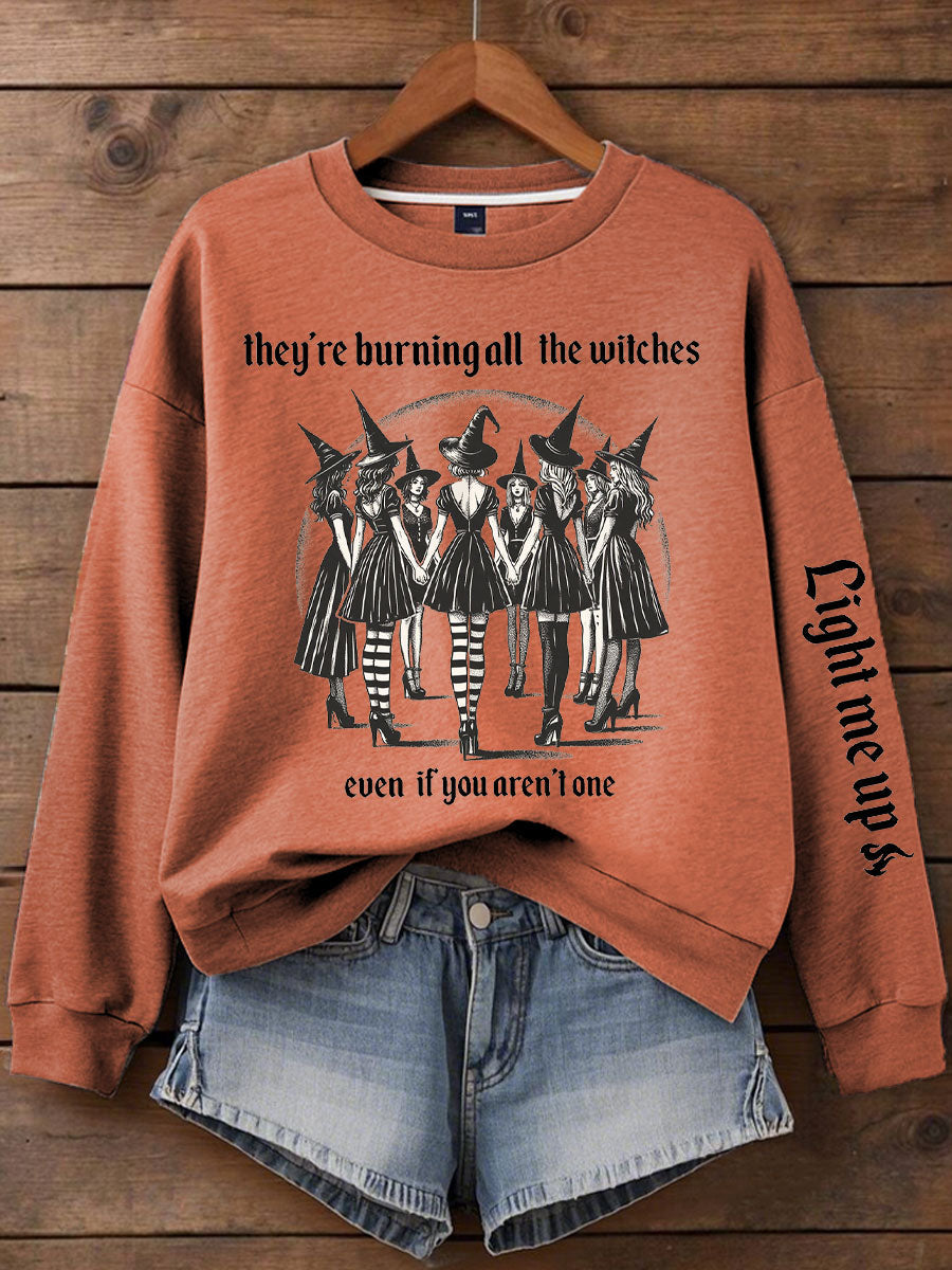 Women's Music Lover Halloween They're Burning All The Witches Printed Sweatshirt
