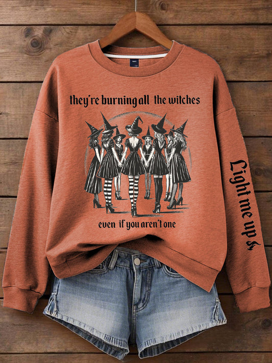 Women's Music Lover Halloween They're Burning All The Witches Printed Sweatshirt