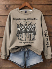 Women's Music Lover Halloween They're Burning All The Witches Printed Sweatshirt