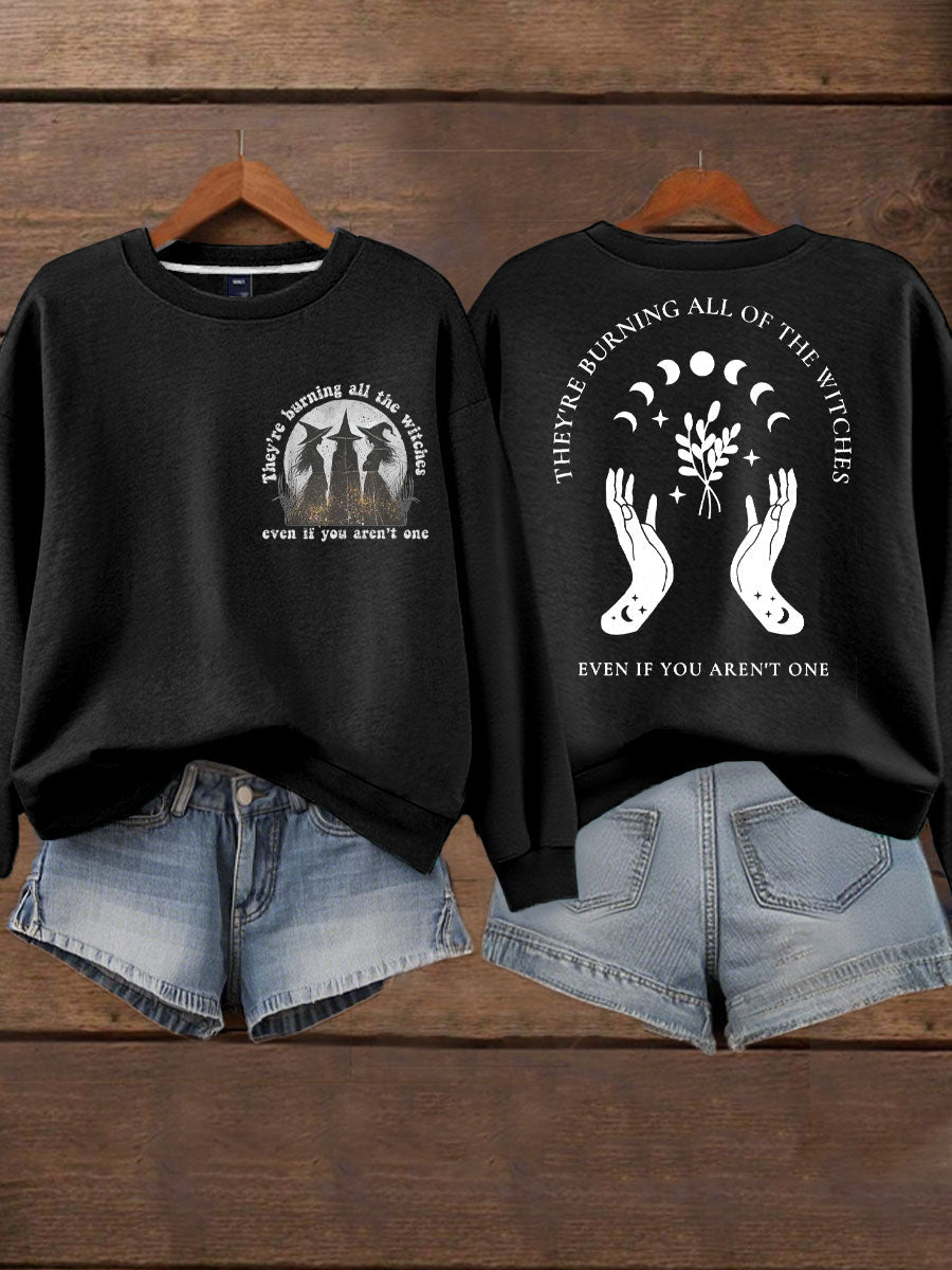 Women's Music Lover Halloween They're Burning All The Witches Printed Sweatshirt
