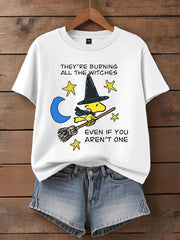 Women's Music Lover Halloween They're Burning All The Witches Printed T-Shirt