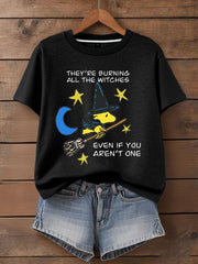 Women's Music Lover Halloween They're Burning All The Witches Printed T-Shirt