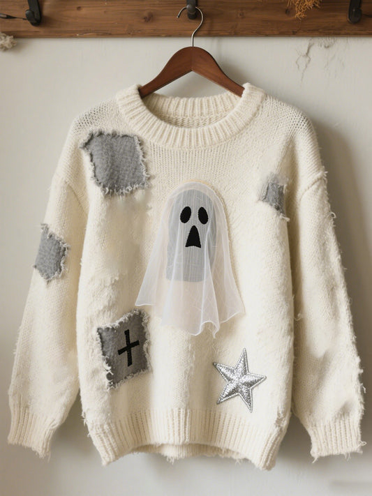 Women's Halloween Contrast Patch Comfort Knitted Sweater