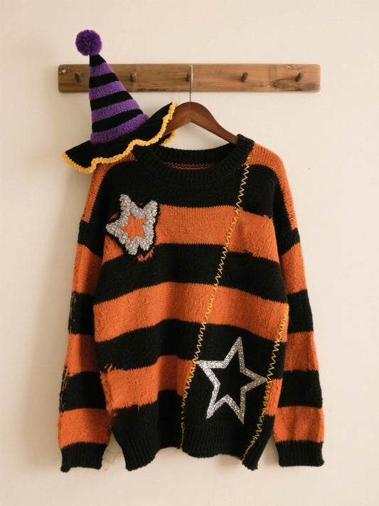 Women's Halloween Contrast Patch Comfort Knitted Sweater