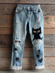 Women's Halloween Cat Print Casual Pants