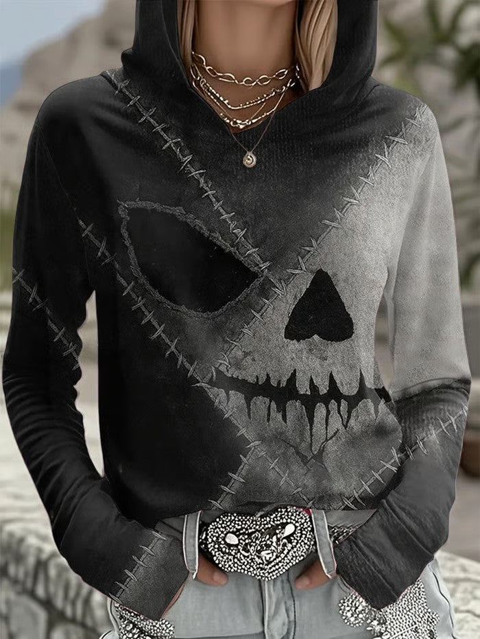 Women's Halloween Patchwork Long Sleeve Hoodie