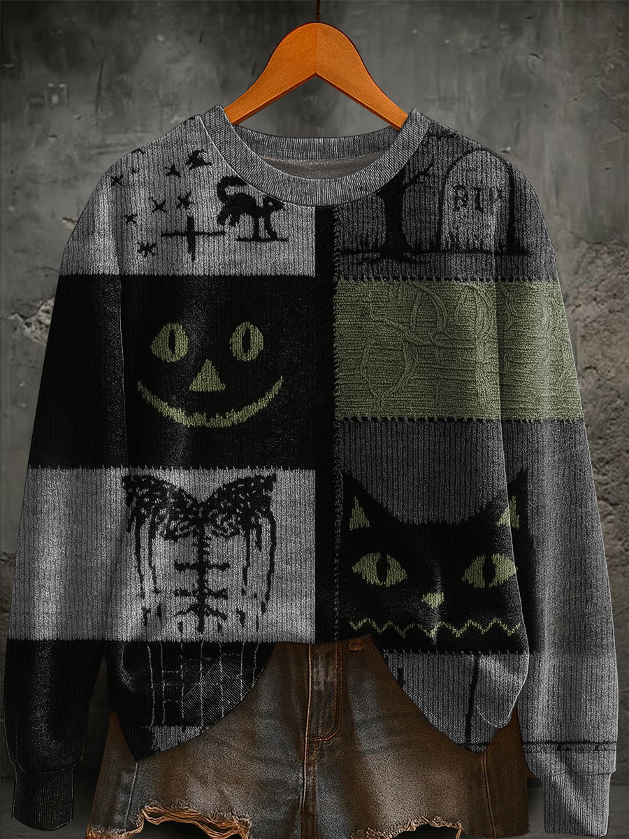 Women's Halloween Patchwork Regular Sweatshirt