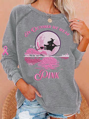 Women's In October We Wear Pink Halloween Witch Print Breast Cancer Awareness Sweatshirt