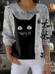 Women's Halloween Patchwork round neck ribbed top