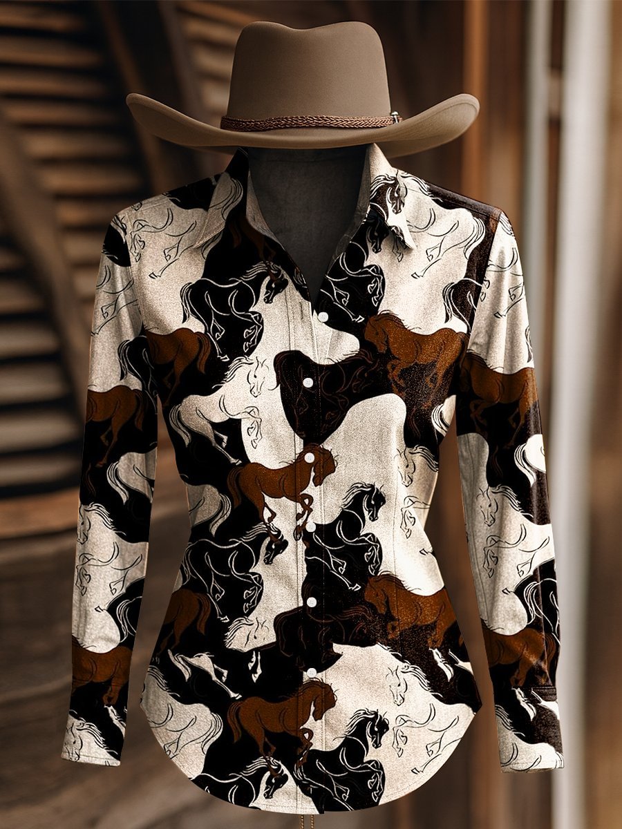 Women's Retro Western Graphic Printed Shirt