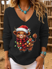 Women's  Christmas Highland Cattle Printed Tops