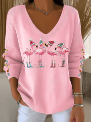 Women's Flamingo wearing Santa hat Printed Tops