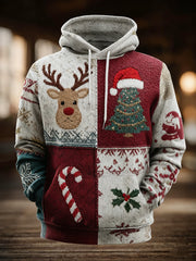 Men's Vintage Christmas Print Oversized Drop-Shoulder Hoodie with Pockets