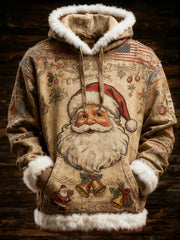 Men's Retro American Flag Christmas Santa Claus Printed Hoodie