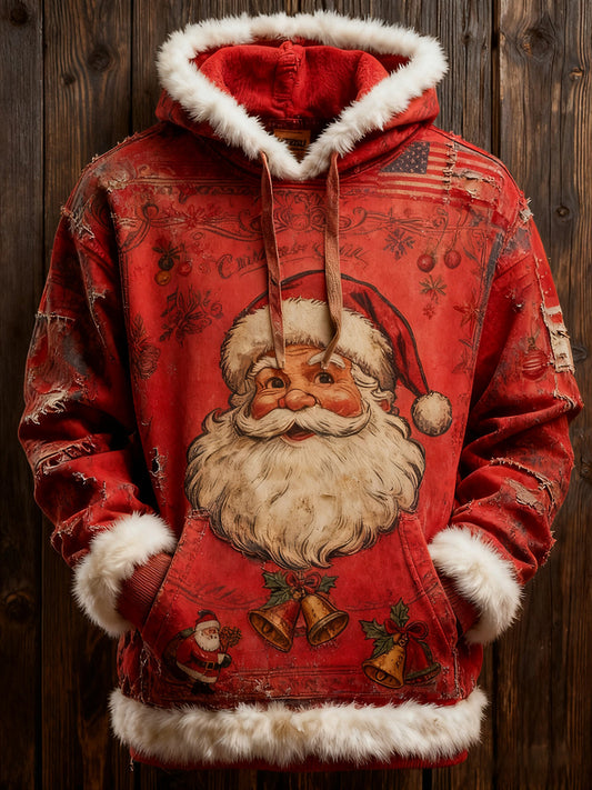 Men's Retro American Flag Christmas Santa Claus Printed Hoodie