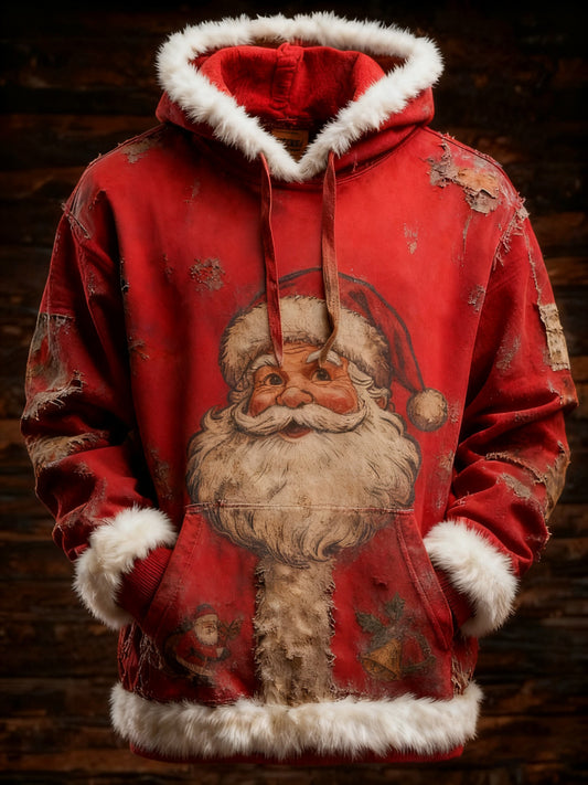 Men's Retro American Flag Christmas Santa Claus Printed Hoodie