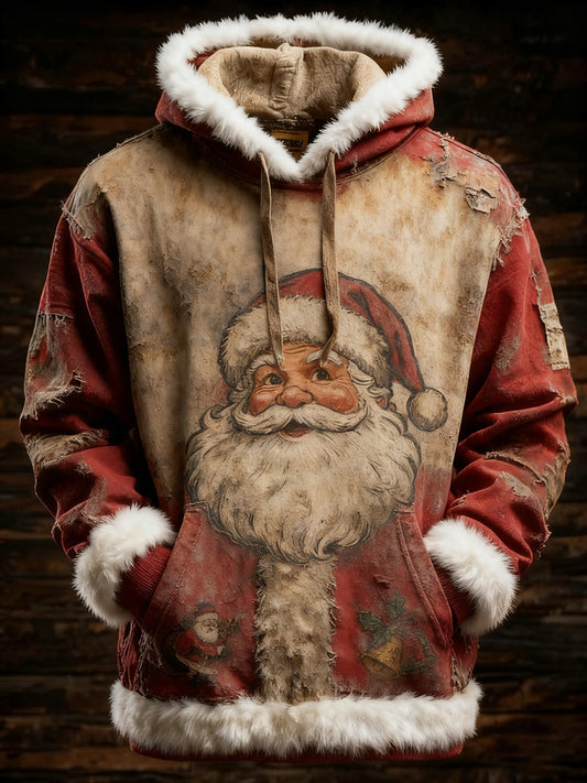 Men's Retro American Flag Christmas Santa Claus Printed Hoodie