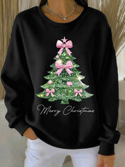 Women's Pink Christmas Tree Print Casual Sweatshirt