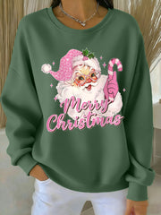 Women's Pink Christmas Santa Claus Print Casual Sweatshirt