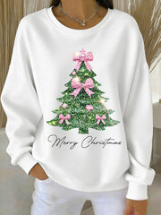 Women's Pink Christmas Tree Print Casual Sweatshirt