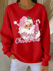 Women's Pink Christmas Santa Claus Print Casual Sweatshirt