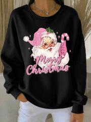 Women's Pink Christmas Santa Claus Print Casual Sweatshirt