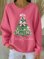Women's Pink Christmas Tree Print Casual Sweatshirt