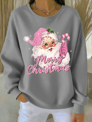 Women's Pink Christmas Santa Claus Print Casual Sweatshirt